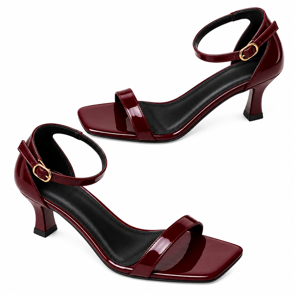 Burgundy Glossy Strap Heel